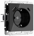 Розетка с заземлением и со шторками и 2хUSB, без рамки Werkel черный акрил W1171748 250_100_2131032