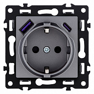 Розетка с заземлением и со шторкой и 2хUSB type A и C, без рамки Kollinger Asthetik AS-016GY 500_191_3118874