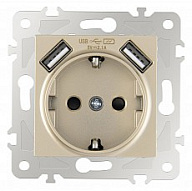 Розетка с заземлением и со шторкой и 2хUSB, без рамки Arte Milano am-203 203.47-1.shampan 500_191_2302561