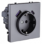 Розетка с заземлением и со шторкой и 2хUSB type A и C, без рамки Kollinger Eclipse EC-016GY 250_100_3118888