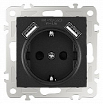 Розетка с заземлением и со шторкой и 2хUSB, без рамки Arte Milano am-206 206.47-1.black 250_100_Array