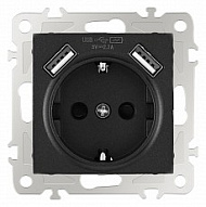 Розетка с заземлением и со шторкой и 2хUSB, без рамки Arte Milano am-206 206.47-1.black 500_191_2302707