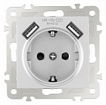Розетка с заземлением и со шторкой и 2хUSB, без рамки Arte Milano am-206 206.47-1.silver 250_100_Array