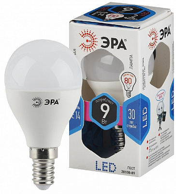 Лампа светодиодная Эра Стандарт E14 9Вт 4000K LED P45-9W-840-E14 400_400_2473800