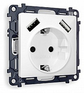 Розетка с заземлением и со шторкой и 2хUSB type A, без рамки Ambrella Volt ALFA MA109010 500_191_2306752