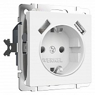 Розетка с заземлением и со шторками и 2хUSB, без рамки Werkel белый матовый W1171561 500_191_2296985
