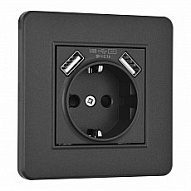 Розетка с заземлением и со шторкой и 2хUSB Arte Milano SET16-1 SET16-1-47-1 black 500_191_2306043