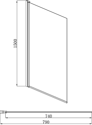 AQ DEL SBA 08015BL Шторка на ванну, одноэлементная, поворотная 800X1500 профиль черный, стекло прозрачное 400_400_2407843