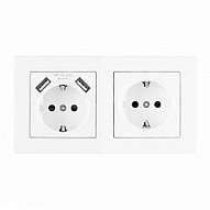 Розетка с заземлением и со шторкой и 2хUSB Arte Milano SET06-2 SET06-2-47-1-40-1 white 500_191_2305973