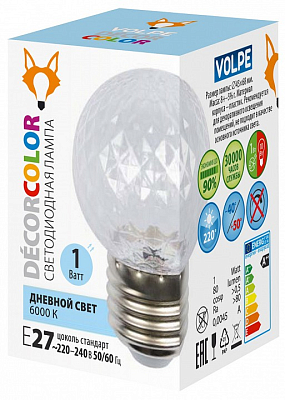 Лампа светодиодная Volpe DECOR COLOR E27 1Вт 6000K UL-00010065 400_400_1925790