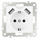 Розетка с заземлением и со шторкой и 2хUSB, без рамки Arte Milano am-206 206.47-1.white 250_100_2167531