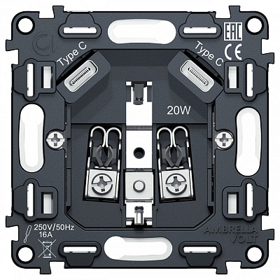 Механизм розетки с заземлением и 2хUSB type C Ambrella Volt QUANT VM165 400_400_3230703
