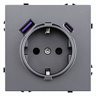 Розетка с заземлением и со шторкой и 2хUSB type A и C, без рамки Kollinger Eclipse EC-016GY 500_191_3118890