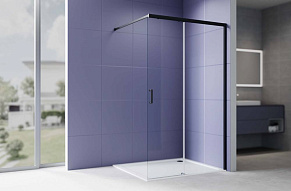 AQ.WISL.120.1BL Душевая перегородка раздвижная Walk in с держателем 1200x2000 профиль черный, стекло прозрачное 5/6мм 500_191_3224893