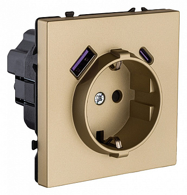 Розетка с заземлением и со шторкой и 2хUSB type A и C, без рамки Kollinger Eclipse EC-016GD 400_400_3118885