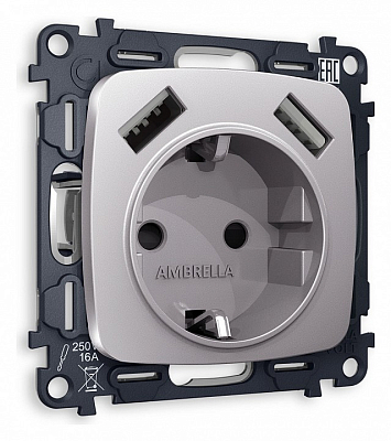 Розетка с заземлением и 2хUSB type A, без рамки Ambrella Volt OMEGA MO509010 400_400_2188245