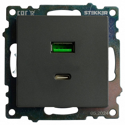 Розетка 2хUSB type A и C без рамки Stekker Катрин 50052 400_400_2160565