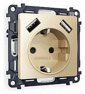 Розетка с заземлением и со шторкой и 2хUSB type A, без рамки Ambrella Volt ALFA MA609010 500_191_2306982