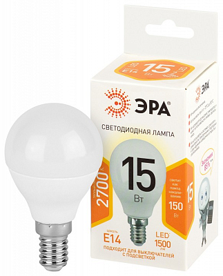 Лампа светодиодная Эра Стандарт E14 15Вт 2700K LED P45-15W-827-E14 400_400_2474727
