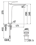 SE124128/2BM SEVEN смеситель для раковины высокий, матовый черный 250_100_2416251