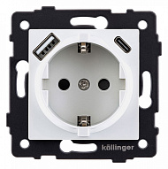 Розетка с заземлением и со шторкой и 2хUSB type A и C, без рамки Kollinger  REA-004WH 500_191_3123151