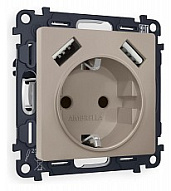 Розетка с заземлением и со шторкой и 2хUSB type A, без рамки Ambrella Volt ALFA MA369010 500_191_2306903