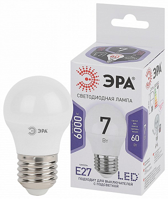 Лампа светодиодная Эра Стандарт E27 7Вт 6000K LED P45-7W-860-E27 400_400_2473877