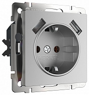 Розетка с заземлением и со шторкой и 2хUSB, без рамки Werkel  W1171506 500_191_3129053