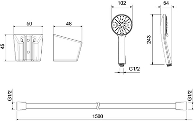AQ2032MB БЕТТА душевой набор 100 3 jet, матовый черный 400_400_2411091