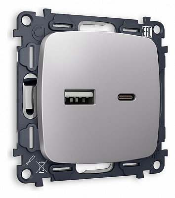 Розетка 2хUSB type A и C без рамки Ambrella Volt OMEGA MO511010 400_400_2188260