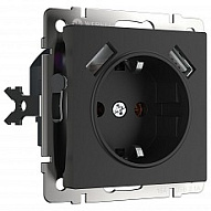 Розетка с заземлением и со шторками и 2хUSB, без рамки Werkel черный матовый W1171508 500_191_2296784