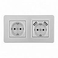 Розетка с заземлением и со шторкой и 2хUSB Arte Milano SET16-2 SET16-2-47-1-40-1 silver 500_191_2306069