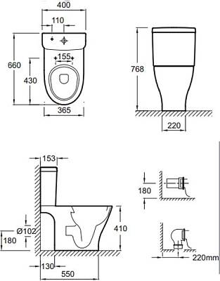 ODEON UP 4957CK-00 чаша унитаза Vario 66*36,5 см 400_400_2415881