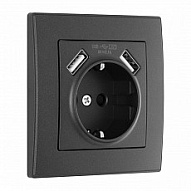 Розетка с заземлением и со шторкой и 2хUSB Arte Milano SET06-1 SET06-1-47-1 black 500_191_2305947