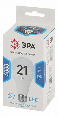 Лампа светодиодная Эра Стандарт E27 21Вт 4000K LED A65-21W-840-E27 400_400_2474233