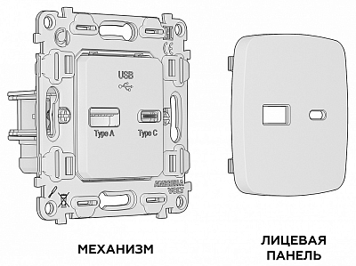 Розетка 2хUSB type A и C без рамки Ambrella Volt OMEGA MO111010 400_400_2192678