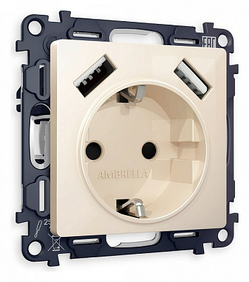 Розетка с заземлением и со шторкой и 2хUSB type A, без рамки Ambrella Volt ALFA MA309010 400_400_2185987