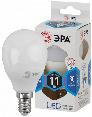 Лампа светодиодная Эра Стандарт E14 11Вт 4000K LED P45-11W-840-E14 400_400_2474078