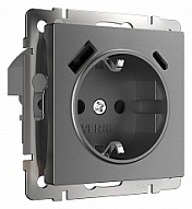 Розетка с заземлением и со шторками и USB Werkel графит матовый W1171764 500_191_2297023