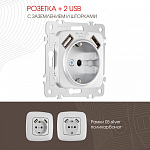 Розетка с заземлением и со шторкой и 2хUSB, без рамки Arte Milano am-205 205.47-1.silver 250_100_2167157