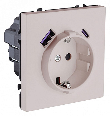 Розетка с заземлением и со шторкой и 2хUSB type A и C, без рамки Kollinger Eclipse EC-016CM 400_400_3118882