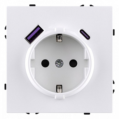 Розетка с заземлением и со шторкой и 2хUSB type A и C, без рамки Kollinger Eclipse EC-016WH 400_400_3118896
