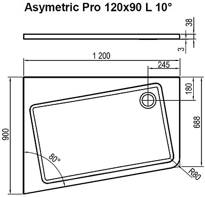Поддон ASYMETRIC PRO 120x90 L 10° белый (СНИМАЕТСЯ С ПРОИЗВОДСТВА 2023г) 400_400_2420430