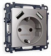 Розетка с заземлением и со шторкой и 2хUSB type A, без рамки Ambrella Volt ALFA MA509010 500_191_2306953
