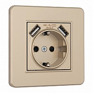 Розетка с заземлением и со шторкой и 2хUSB Arte Milano SET16-1 SET16-1-47-1 shampan 500_191_2306044